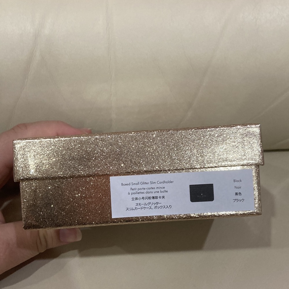 NWT Kate Spade Black Sparkle Glitter Glimmer Boxed Small Slim Card Holder Wallet - Picture 14 of 15
